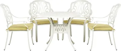 Produktbild von BELIANI Balkonset Cremeweiß u. Grün Aluminium 5-Teilig Runder Balkontisch mit 4 Stühlen u. Sitzkissen Vintage Stil Outdoor Balkon Terrasse Garten