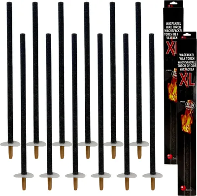 Zdjęcie produktu dla Pochodnie woskowe Benza XL - Zestaw 12 sztuk - 70 x 2 cm - Czas palenia 90-100 min - W zestawie kartonowe ochraniacze na dłonie - Do ogrodu, na imprezę i cichy marsz