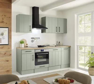 Produktbild von Küche Einbauküche Küchenzeile Landhaus Grün Anton 220 cm ohne Kühlschrank Respekta