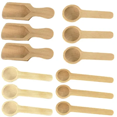 Image de 12 mini-cuillères en bois, idéales pour les épices, le sucre et le café - parfaites pour les petites quantités