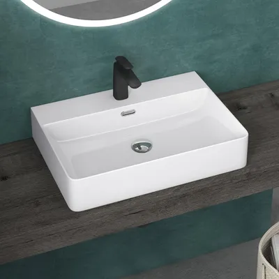 Image de doporro Lavabo à Poser Blanc Vasque Suspendu en Céramique Lave Mains Rectangulaire de Qualité pour Salle de Bain 60x42x12cm Meissen201-600