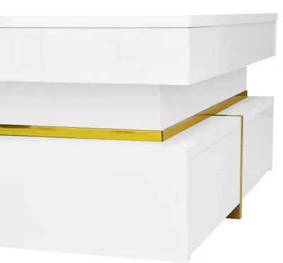 Immagine prodotto di Tavolino quadrato okwish, comodino lucido per la camera da letto, tavolini con contenitore per il soggiorno, tavolino con cassetti e dettagli dorati, bianco