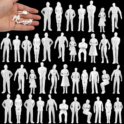 50 Miniaturfiguren 1:50, unbemalt, weiß, stehend/sitzend