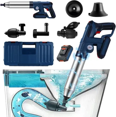 Productafbeelding van WC-Ontstopper - Elektrisch - Pompontstopper Professionele Afvoerontstopper Met Luchtdrukweergave en 4 Rubberen Adapters Voor Badkamer Keuken Toilet