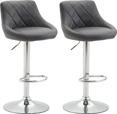 Produktbild von TPFLiving 2er Set Barhocker Lazius Gestell Metall in Chromoptik Kunstleder Grau
