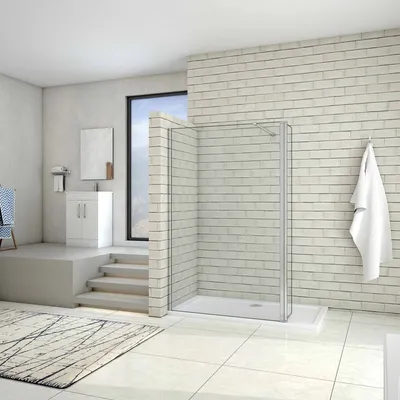 Produktbild von Walk in Duschkabine 100x200cm Duschwand mit 40x200cm Flipper Panel +140cm Stabilisator 8mm Nano-ESG Duschtrennwand F130
