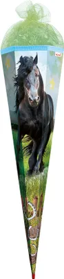 Produktbild von ROTH Schultüte groß Power Horse 85 cm Netzverschluss eckig Rot(h)-Spitze Tüllverschluss Zuckertüte Schulanfang