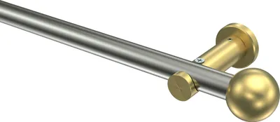Produktbild von Interdeco Gardinenstange / Vorhangstange Edelstahl-Optik / Messing-Optik, Typ Platon Luino (Kugel) ohne Ringe, 20 mm Ø 1-läufig, 160 cm