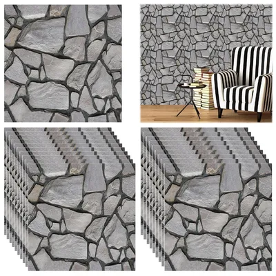Produktbild von 20 Stück Tapete in Steinoptik, 30×30 cm, wasserfeste PVC-Steintapete, 3D-selbstklebende Wandpaneele in Steinoptik, Wandpaneele für Türen, Schlafzimmer, Küchen