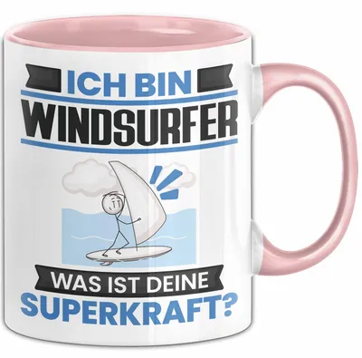 Produktbild von Windsurfer Tasse Geschenk für Windsurfer Geburtstag Lustiger Spruch Kaffee-Becher Was Ist Deine Superkraft (Rosa)