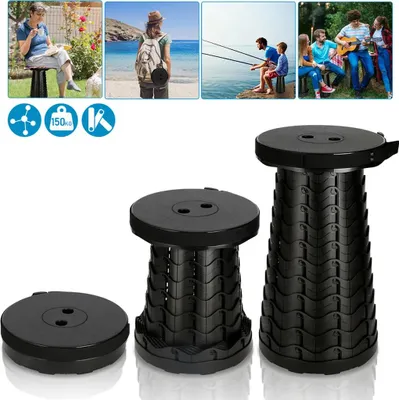 Produktbild von Klapphocker Schwarz, Teleskop & Höhenverstellbar,, Kompakt, Leicht, Tragbar für Outdoor, 150kg, rutschfest, 45x25cm (erweitert)