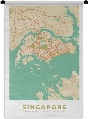 Produktbild von MuchoWow® Wandteppich Wandbehang Singapur - Karte - Stadtplan - Vintage - Karte 120x180 cm Tapisserie Dekoration Wandtuch - Schlafzimmer - Dekorationen für das Haus