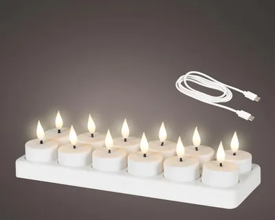Produktbild von LED Teelichter 4,5cm Kunststoff - Wachs 12 Stück Weiß / Warmweiß