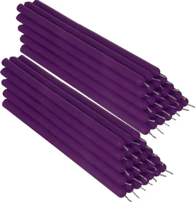 Produktbild von 50x Violett Bienenwachs 21cm Tafelkerzen Ritualkerze Osterkerzen Farbig 36336