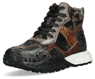 Produktbild von Laura Vita Damen Hightop-Sneaker florale Muster Wechselsohle EVITAO 95, Größe:37 EU, Farbe:Schwarz