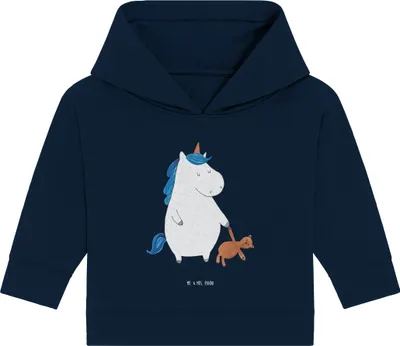 Produktbild von Mr. & Mrs. Panda Organic Baby Hoodie Einhorn Teddy 12. - 18. Monat - French Navy - Geschenk, Gute Nacht, Freundin, Einhörner, Kapuzensweatshirt, Unicorn, schlafen, Bett