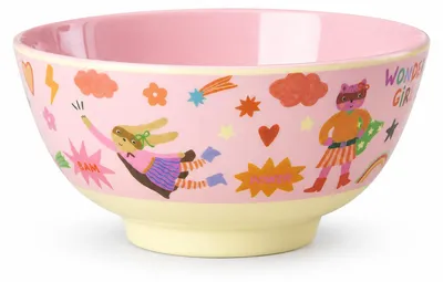 Produktbild von Große Kinderschale 500ml Rosa Hellrosa - Melamin Schale Superhelden, KI-generiertes Bild