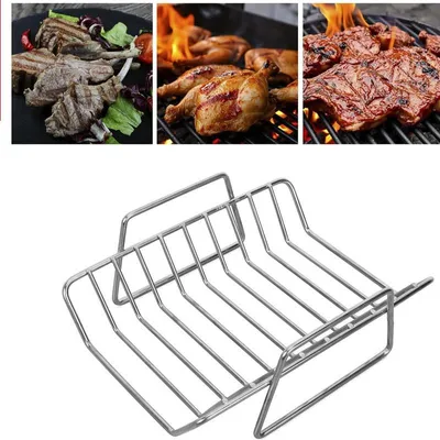 Produktbild von Edelstahl Rib Rack 304 Grillhalter für Rippchen und Hähnchen, 24,5×18,5×9 cm, für Gasgrill und Ofen