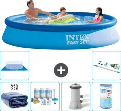 Zdjęcie produktu dla Okrągły nadmuchiwany basen Easy-Set firmy Intex - 366 x 76 cm - niebieski - zawiera markizę - pakiet konserwacyjny - pompę filtrującą do basenu - filtr - podłoże - odkurzacz