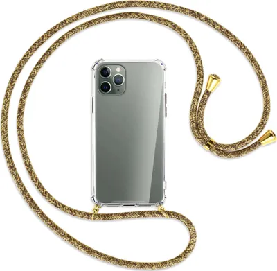 Produktbild von Handykette Backcover-Schutzhülle mit Band (Metall goldfarben) für Apple iPhone 11 Pro - braun+beige