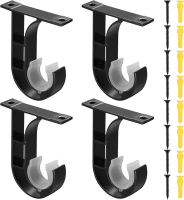 Obrázek produktu pro Držáky na záclonové tyče, 4 kusy, kovový stropní držák pro záclonové tyče 25–40 mm, černý, do koupelny, ložnice, obývacího pokoje