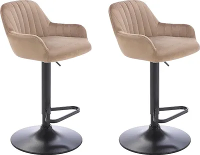 Produktbild von Barhocker 2er-Set - Samt & schwarzes Metall - Höhenverstellbar - Beige - ELEANA