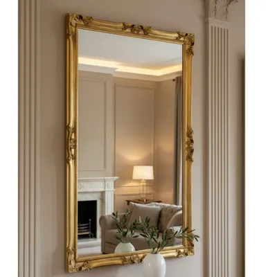Immagine prodotto di MO.WA specchio da parete specchio classico barocco 82x142 foglia oro specchio antico da parete grande cornice in legno dorato - formato verticale o orizzontale. Specchio antico