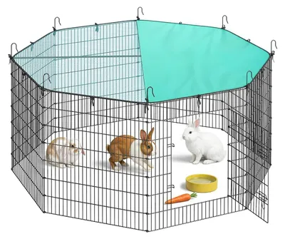 Productafbeelding van Buitenverblijf voor kleine dieren - vrijloopren met afdekking - 8 roosterplaten - voor cavia's en konijnen