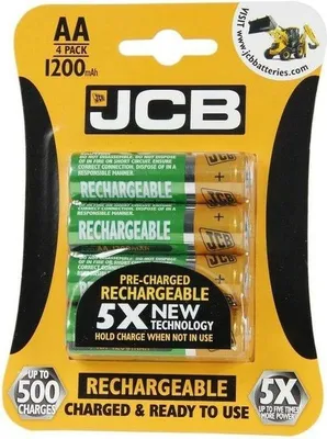 Imagen del producto de Baterías recargables AA/HR6 de 1200mAh, marca JCB, paquete de 4 unidades (blíster)