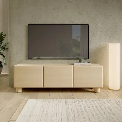 Productafbeelding van TV-kast, tv-meubel met 3 deuren, model CERVI, 150 cm breed, eikenhout Vicenza afwerking, push-to-open deuren, houten poten, modern design