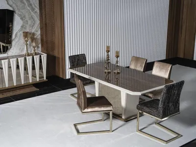 Immagine prodotto di Elegante set da pranzo 7 pezzi marrone in legno e metallo