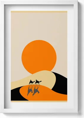 Produktbild von Illustration einer Wüstendurchquerung– Wandbild mit Rahmen – Gerahmtes Bild  – Wanddekoration – 40x60 cm – Weiß
