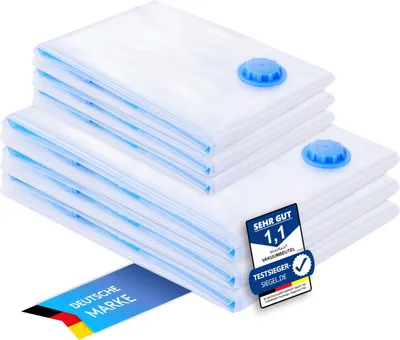 Produktbild von SilverRack Vakuumbeutel für Bettdecken [6 Stück] in 2 Größen (3x 60x80 cm / 3x 80x100 cm) - Vakuumierbeutel für Kleidung u. Decken