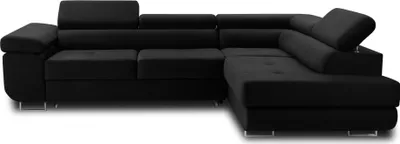 Image de Best Mobilier Pablo - canapé d'angle droit - 5 places - convertible avec coffre et têtières réglables - en velours , Noir