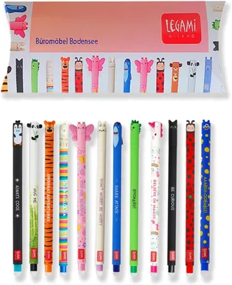 Productafbeelding van Gelstiften - Set van 12 - Met exclusieve geschenkdoos - 12 grappige rollerpennen met motief voor kinderen en school