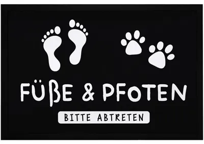 Zdjęcie produktu dla Wycieraczka pies kot zwierzak z napisem stopy i łapy proszę zejdź z prezentu dla właściciela psa antypoślizgowa i zmywalna Moonworks® czarna 60x40cm
