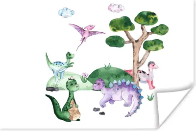 Produktbild von MuchoWow® Poster Kinderzimmer - Farben - Dinosaurier - Jungen - Mädchen - Kinder 90x60 cm - Schlafzimmer