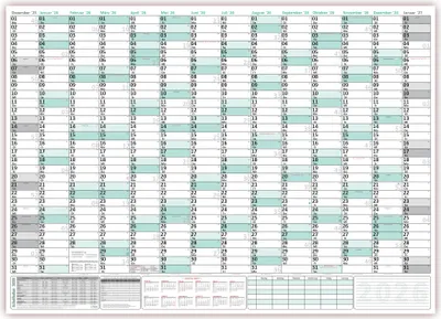 Produktbild von XXXL Wandkalender 2026 - Sehr groß im DIN B0 Format (1,4 x 1,0 m) mit extra großen Tageskästchen, Schulferien, Jahresvorschau Folgejahr (gerollt) Farbe türkis