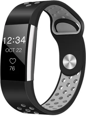 Produktbild von Strap-it Fitbit Charge 2 Sportarmband (Schwarz / Grau) - Große: M/L