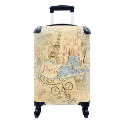 Produktbild von MuchoWow® Koffer Handgepäck Trolley Rollkoffer Kleine Reisekoffer mit 4 Rollen - Paris - Frankreich - Zeichnung - Cabin Size < 55x40x23 cm & 55x40x20 cm - Fotokoffer - Kabinenkoffer - Boardgepäck - Reise-Box - Reisekoffer - Reisegepäck - Koffer mit Bild - Trolley für Kinder