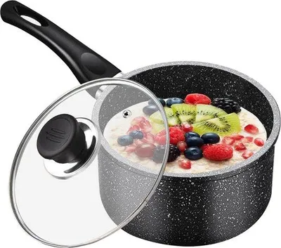Produktbild von Stielkasserolle 18 cm mit Deckel - 2 Liter - Induktionsgeeignet mit Antihaftbeschichtung - Abnehmbarer Griff