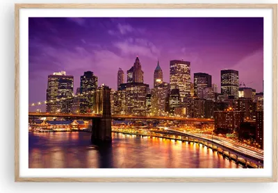 Produktbild von Gerahmtes Poster - Rahmen in heller Eiche - New york nacht brooklyn brücke - 91,5x61 cm - Wand Bild - Wanddeko - Wandbilder - Wandposter - Bilderrahmen - Bilder - Kunstdruck - Wandbild P2NAA91x61-2660