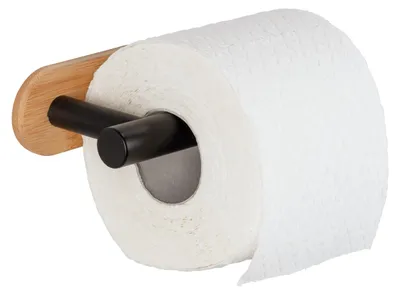 Produktbild von WENKO Turbo-Loc® Toilettenpapierhalter Orea Bamboo, Befestigung ohne bohren, Schwarz, Edelstahl rostfrei, Bambus