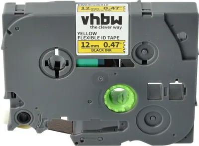 Produktbild von vhbw Schriftband-Kassette kompatibel mit Brother PT H101C, H101GB, H101, H101TB, H105, H100R Etiketten-Drucker 8m x 12mm Schwarz auf Gelb, Flexibel