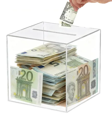 Produktbild von Acryl-Spardose - Nicht zu öffnen - Für Bargeld und Münzen - 15 x 14,8 x 14,8 cm Transparent