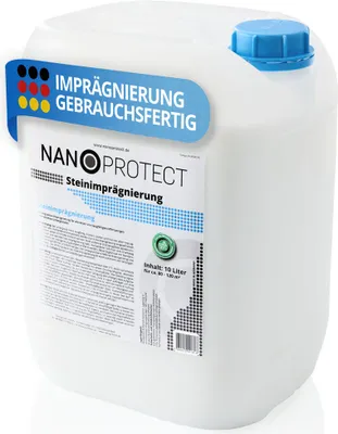 Produktbild von Nanoprotect Steinimprägnierung 10 L | Vorbeugend gegen Grünbelag und Einschmutzung | Ideal für Pflastersteine, Beton und Fassaden | 10 L für ca. 80 – 120 m²