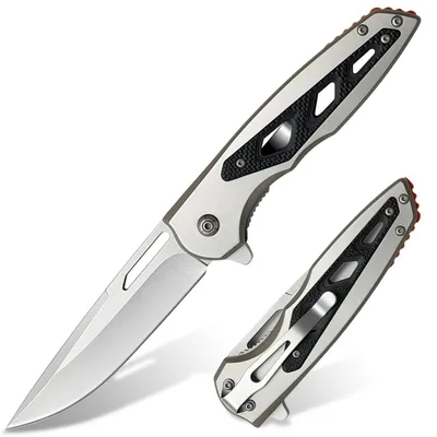 Obrázek produktu pro Skládací nůž s protiskluzovou rukojetí, ocelová konstrukce, přenosný, vhodný pro outdoorové aktivity a kempování, černá barva, ideální jako dárek