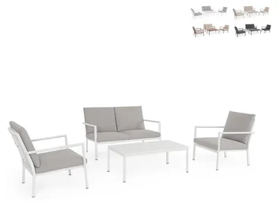 Produktbild von Moderner Garten-Lounge-Sessel Sofa Tisch aus Aluminium Konnor - Weiß