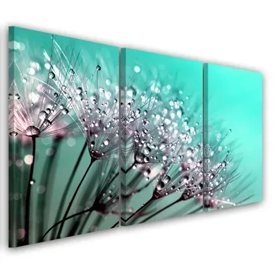 Produktbild von Triptychon auf leinwand grüne blumen 60x40 cm Feeby türkis wandbild bereit zum aufhängen