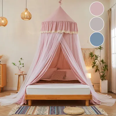 Produktbild von Baby Baldachin Betthimmel Hängende Moskiton für Schlafzimmer Moskitonetz Doppelbett Einzelbett Spitze Baldachin Doppellagig Insektenschutz Kinder Rosa
